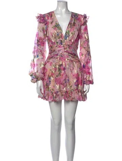 Pre-owned Rococo Sand Floral Print Mini Dress In Metallic/pink