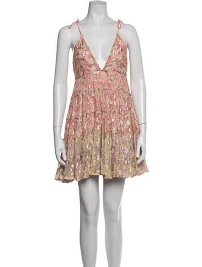 Pre-owned Rococo Sand Floral Print Mini Dress In Metallic/pink