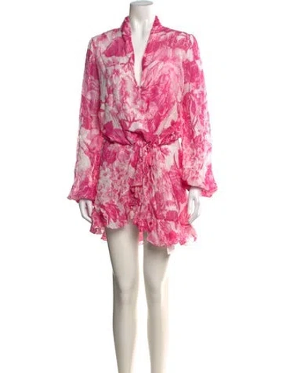 Pre-owned Rococo Sand Floral Print Mini Dress In Metallic/pink/white
