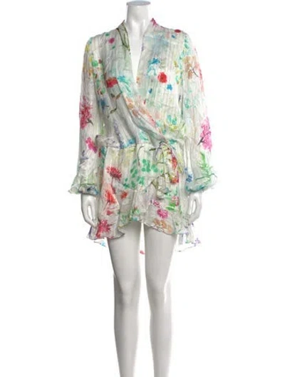 Pre-owned Rococo Sand Floral Print Mini Dress In Metallic/white