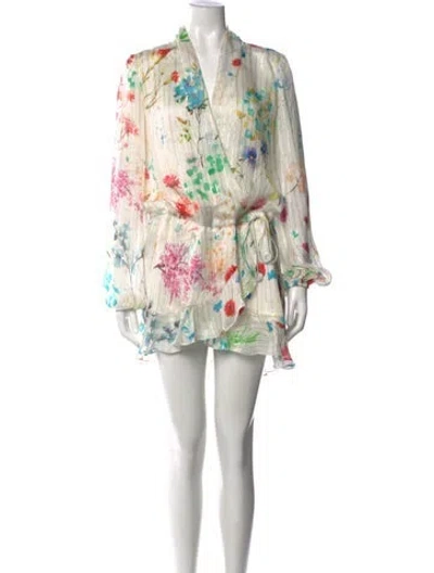 Pre-owned Rococo Sand Floral Print Mini Dress In White