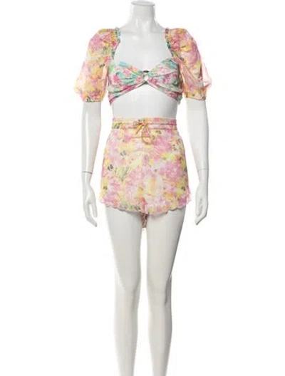 Pre-owned Rococo Sand Floral Print Short Set In Pink