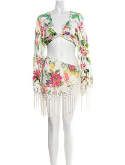 Pre-owned Rococo Sand Floral Print Skirt Set In White