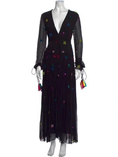 Pre-owned Rococo Sand Graphic Print Long Dress In Black