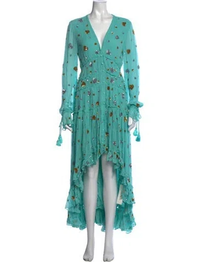 Pre-owned Rococo Sand Graphic Print Long Dress In Blue