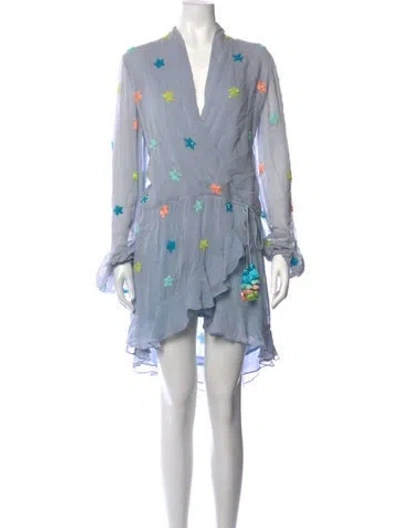 Pre-owned Rococo Sand Graphic Print Mini Dress In Blue