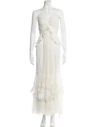 Pre-owned Rococo Sand Halterneck Long Dress In White