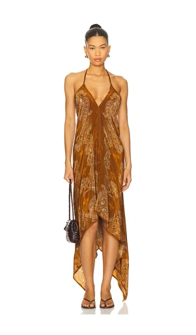 Rococo Sand High Low Handkerchief Dress In Brown