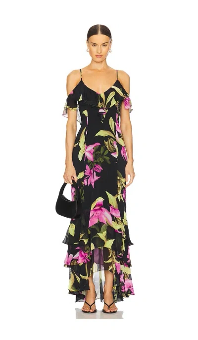 Rococo Sand High Low Maxi Dress In 黑底碎花