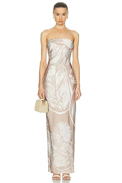 Rococo Sand Maxi Strapless Dress Light Brown And White In Light Brown & White