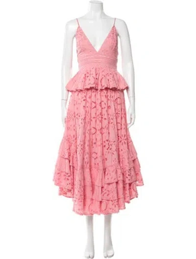 Pre-owned Rococo Sand Lace Pattern Midi Length Dress In Pink