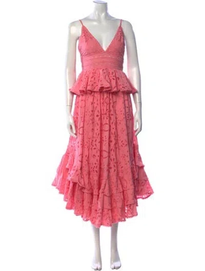 Pre-owned Rococo Sand Lace Pattern Midi Length Dress In Pink