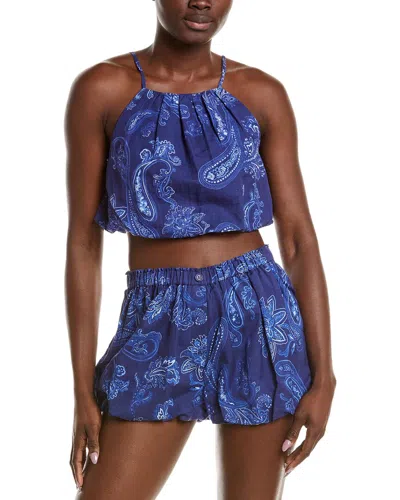 Rococo Sand Linen-blend Bubble Top In Blue
