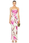 Rococo Sand Maxi Strapless Dress In White Pink