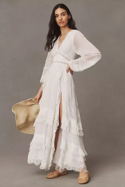 Rococo Sand Mia Long-sleeve Ruffled Maxi Dress In White