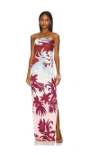 Rococo Sand Off Shoulder Ruched Maxi Dress In Multi