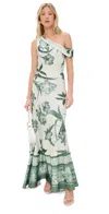 Rococo Sand One Shoulder Cowl Maxi Dress Sage Green In Sage Green