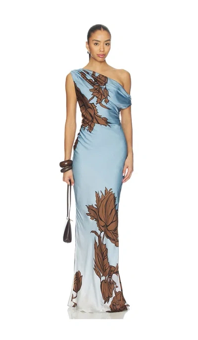 Rococo Sand One Shoulder Maxi Dress In Blue