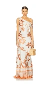 Rococo Sand One Shoulder Maxi Dress In Burnt Orange