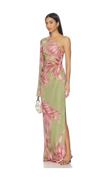 Rococo Sand One Shoulder Maxi Dress In Green