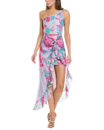 strapless open back dress Plus Size Light Purple Print Floral Wedding Guest Dress with Sleeves main image 0