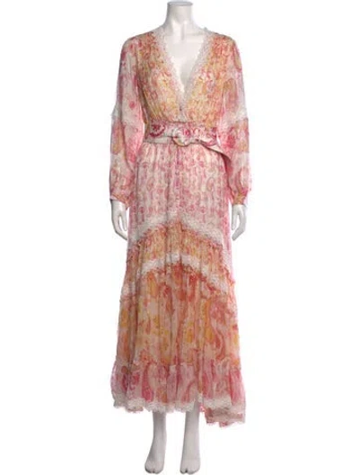 Pre-owned Rococo Sand Paisley Print Long Dress In Metallic/pink