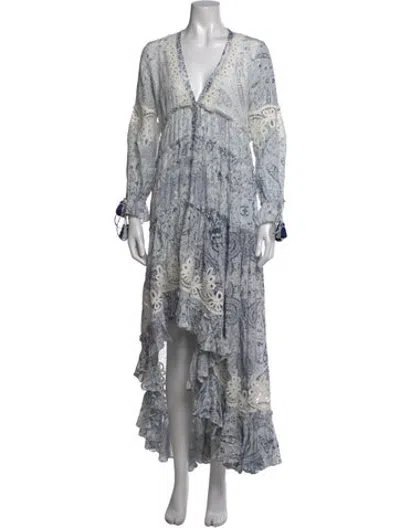 Pre-owned Rococo Sand Paisley Print Long Dress In White