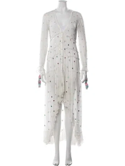 Pre-owned Rococo Sand Patterned Long Dress In White