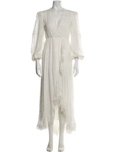 Pre-owned Rococo Sand Patterned Long Dress In White
