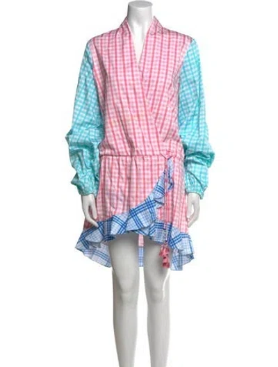 Pre-owned Rococo Sand Plaid Print Mini Dress In White