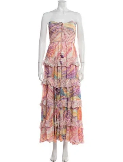 Pre-owned Rococo Sand Printed Long Dress In Metallic/pink