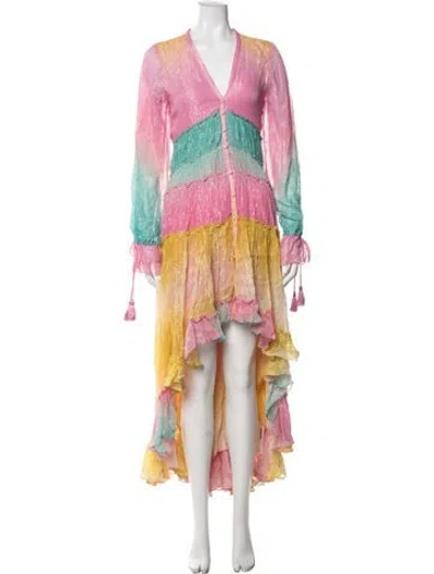 Pre-owned Rococo Sand Printed Long Dress In Metallic/yellow