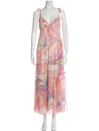 Pre-owned Rococo Sand Printed Long Dress In Pink