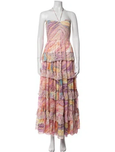 Pre-owned Rococo Sand Printed Long Dress In Pink