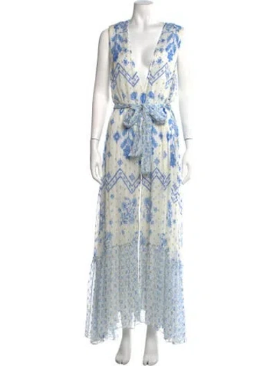 Pre-owned Rococo Sand Printed Long Dress W/ Tags In Blue/white
