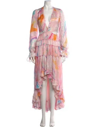 Pre-owned Rococo Sand Printed Long Dress W/ Tags In Pink