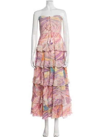 Pre-owned Rococo Sand Printed Long Dress W/ Tags In Pink