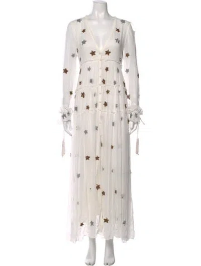 Pre-owned Rococo Sand Printed Long Dress In White