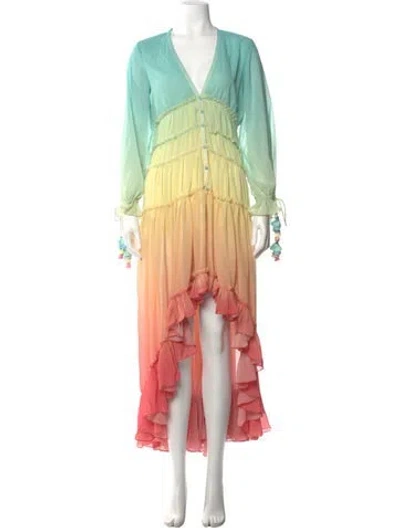 Pre-owned Rococo Sand Printed Long Dress In Yellow