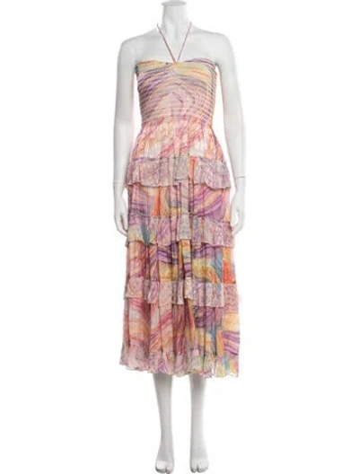 Pre-owned Rococo Sand Printed Midi Length Dress In Metallic/pink