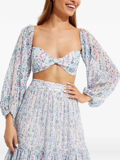 Rococo Sand Puff-sleeve Printed Top In Blue