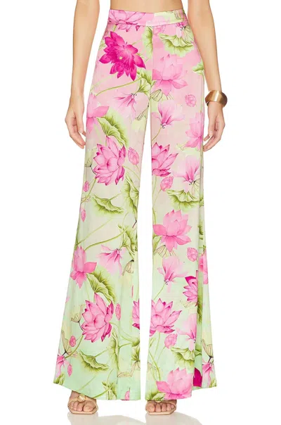 Rococo Sand Ren Silk Floral Pant In Pink Lotuses