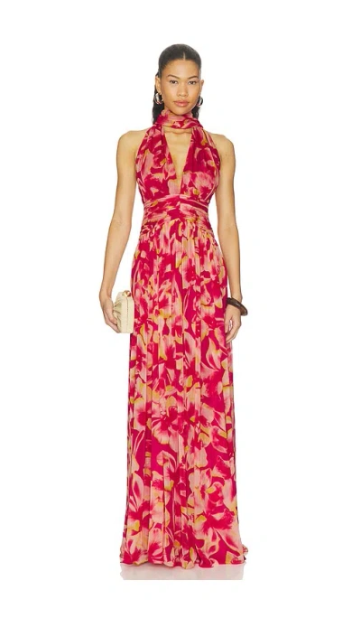 Rococo Sand Ruched Sash Maxi Dress In Pink