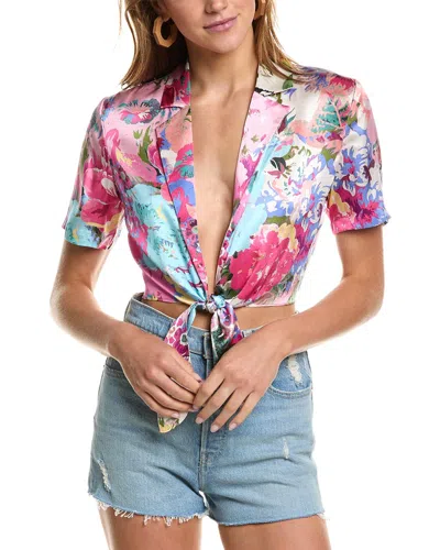 Rococo Sand Satin Silk Wrap Top In Pink