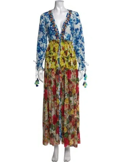 Pre-owned Rococo Sand Silk Long Dress In Blue