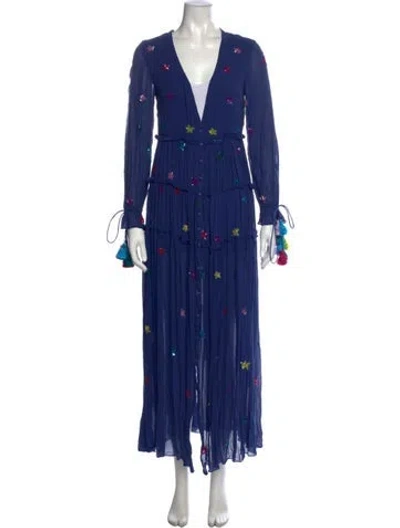 Pre-owned Rococo Sand Silk Long Dress In Blue