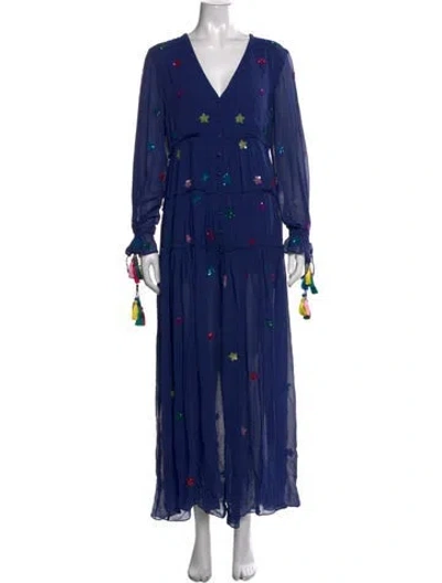 Pre-owned Rococo Sand Silk Long Dress In Blue