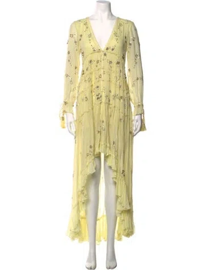 Pre-owned Rococo Sand Silk Long Dress In Yellow