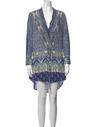 Pre-owned Rococo Sand Silk Mini Dress In Blue