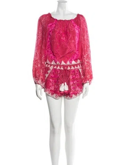 Pre-owned Rococo Sand Silk Printed Short Set In Pink